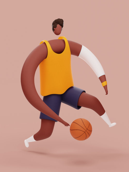 篮球运动员运球 3d 图