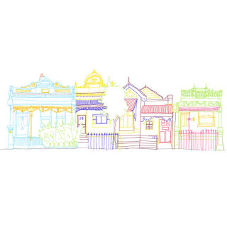 Ilustração de linha de lojas coloridas 