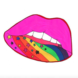 グリッター付きのピンク色の唇のアニメーション
