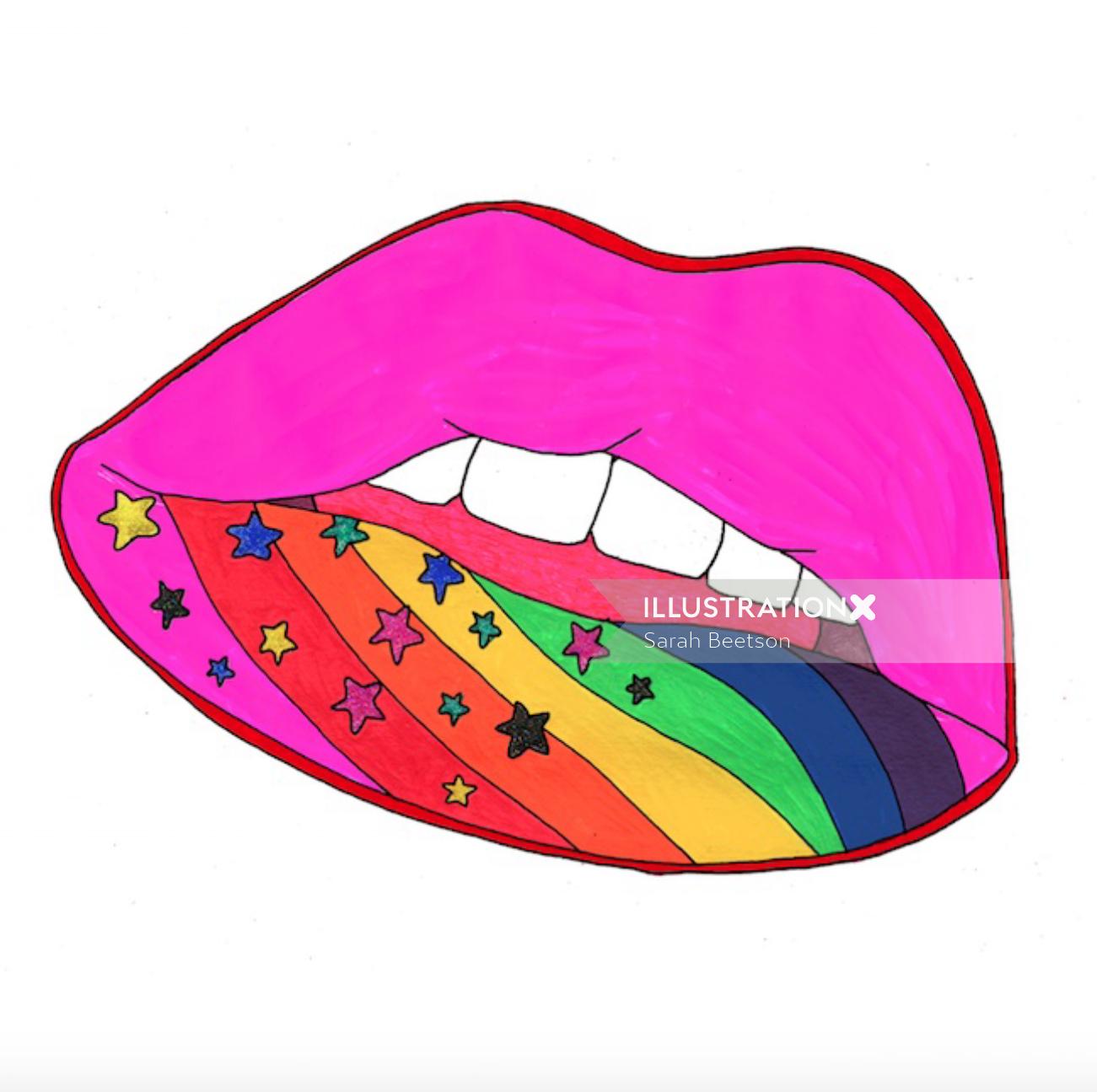 Animation de lèvres de couleur rose avec des paillettes