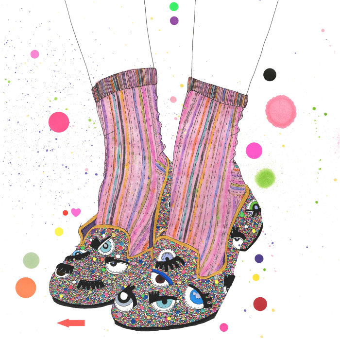 metallic rainbow glitter shoe illustration 