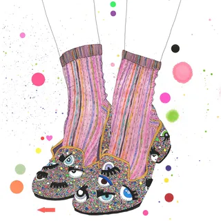 metallic rainbow glitter shoe illustration 