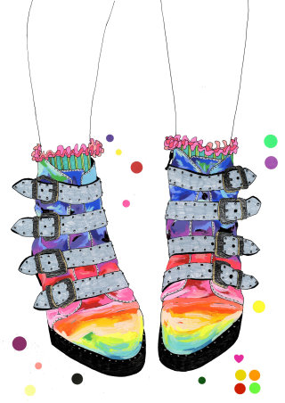 Ilustração de moda de botas coloridas do arco-íris 