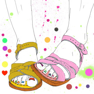 Ilustración de moda de sandalias de diferentes colores.