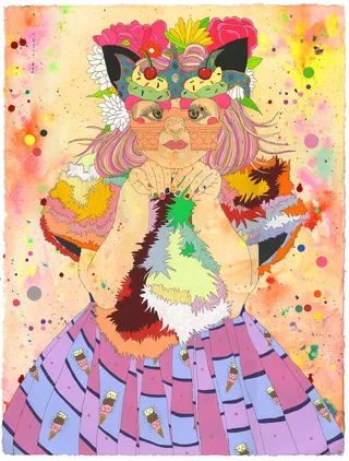 Colourful fashion illustration of Miss Millys Meaow 