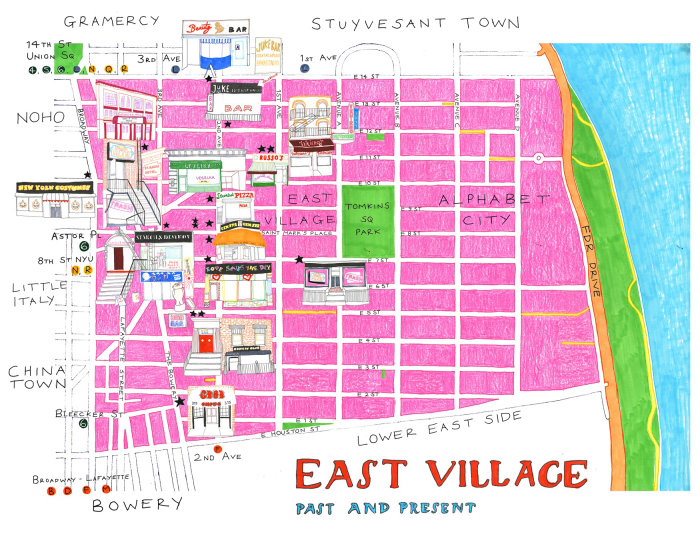 Ilustración del mapa del mapa de East Village