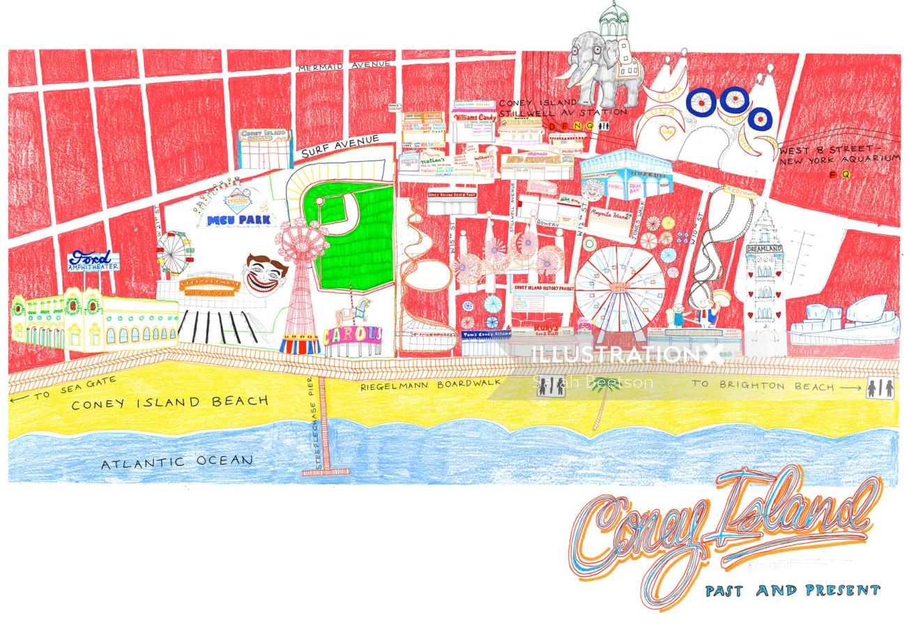 Ilustración de mapa de Coney Island