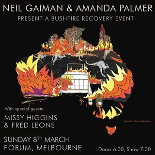 Map of Australia with bushfires illustration promoting recovery event