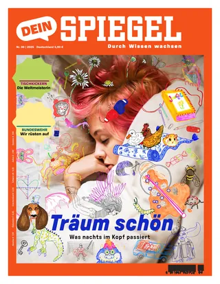 Child asleep surrounded by colorful dream illustrations