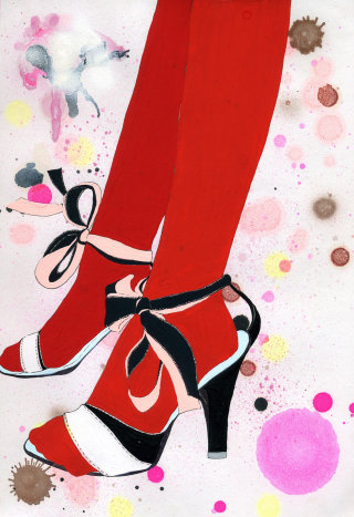 Ilustração de calçados de salto feminino por Sarah Beetson