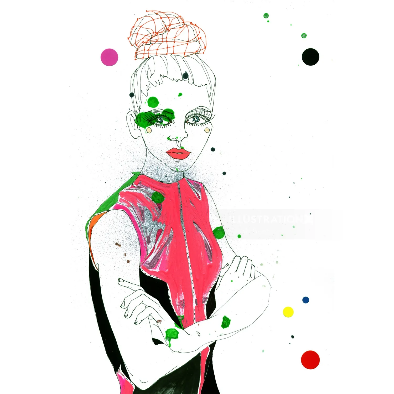 Retrato estilizado de una mujer con moño por Sarah Beetson