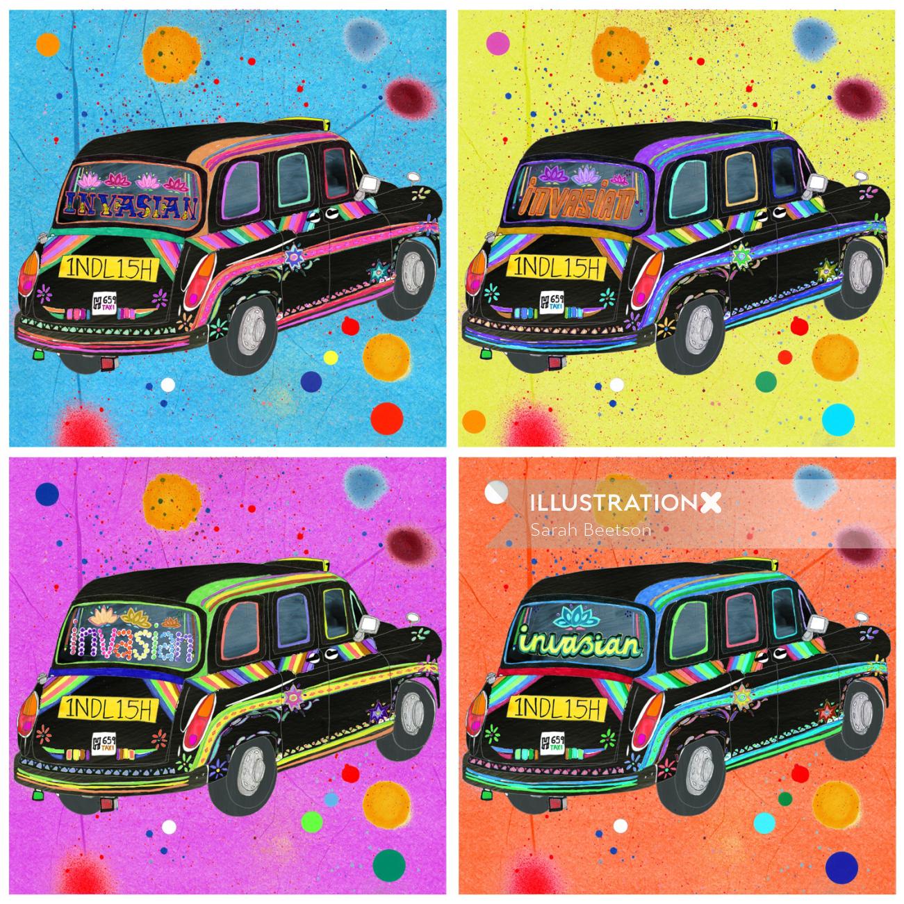 An illustration of London black cabs