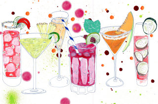 Ilustración de bebidas de Sarah Beetson.