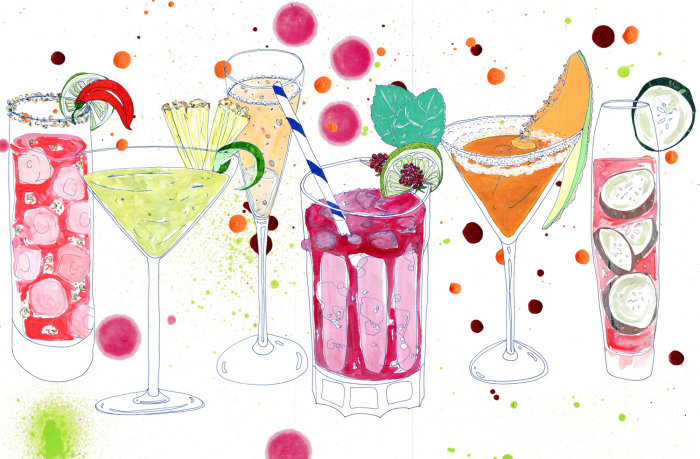 Ilustración de bebidas por Sarah Beetson