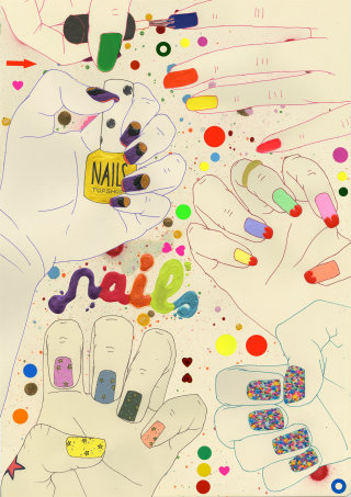 Ilustración de uñas coloreadas por Sarah Beetson