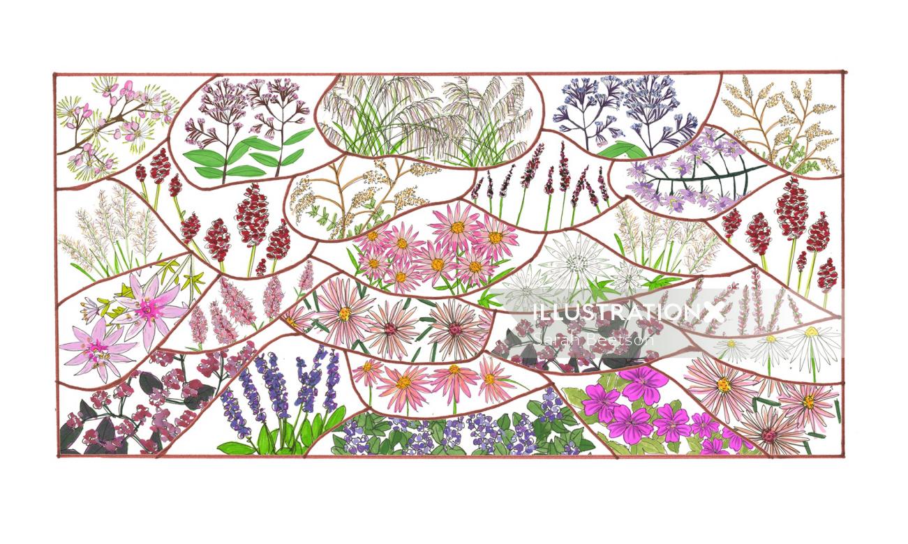 Diseño gráfico de diferentes tipos de flores.