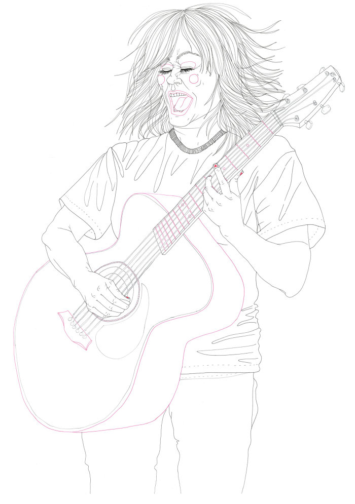 Line drawing of Kim Deal