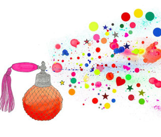 Animation d&#39;un spray de parfum avec des couleurs
