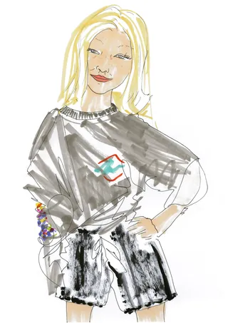 Portrait of confident tween girl with blonde hair wearing black and white clothes