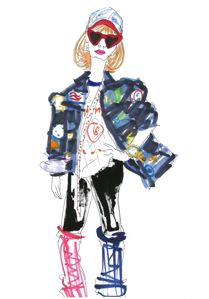 Stylish young girl wearing colorful outfit and sunglasses