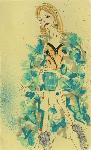 Stylish woman in floral robe and lingerie fashion illustration