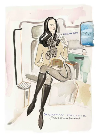 Woman playing violin seated on an airplane with 'The Aria Suite' music
