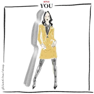 Stylized illustration of a woman in yellow coat with robotic legs