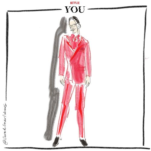 Stylized digital illustration of a person in a red suit with shadow