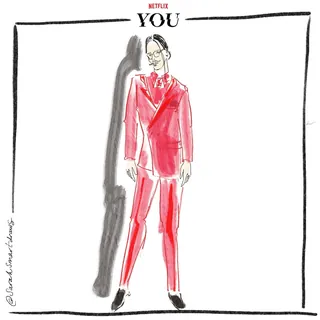 Stylized digital illustration of a person in a red suit with shadow