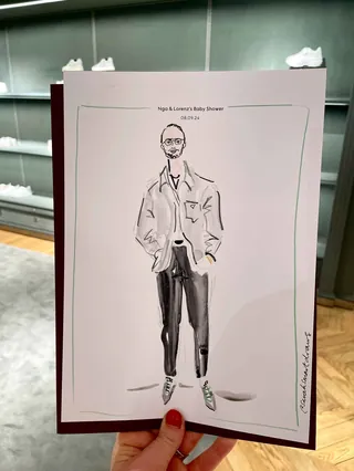 Fashion illustration of a man in stylish outfit at Gucci event