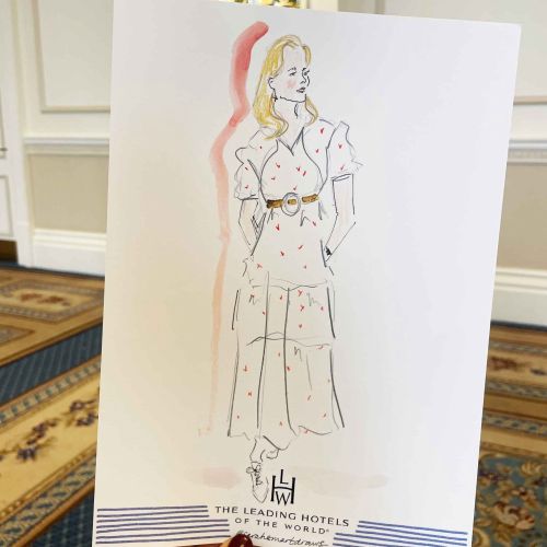 Live fashion illustration of a woman in a stylish dress