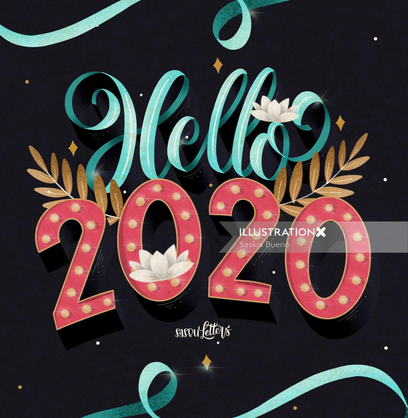 Typography art of hello 2020