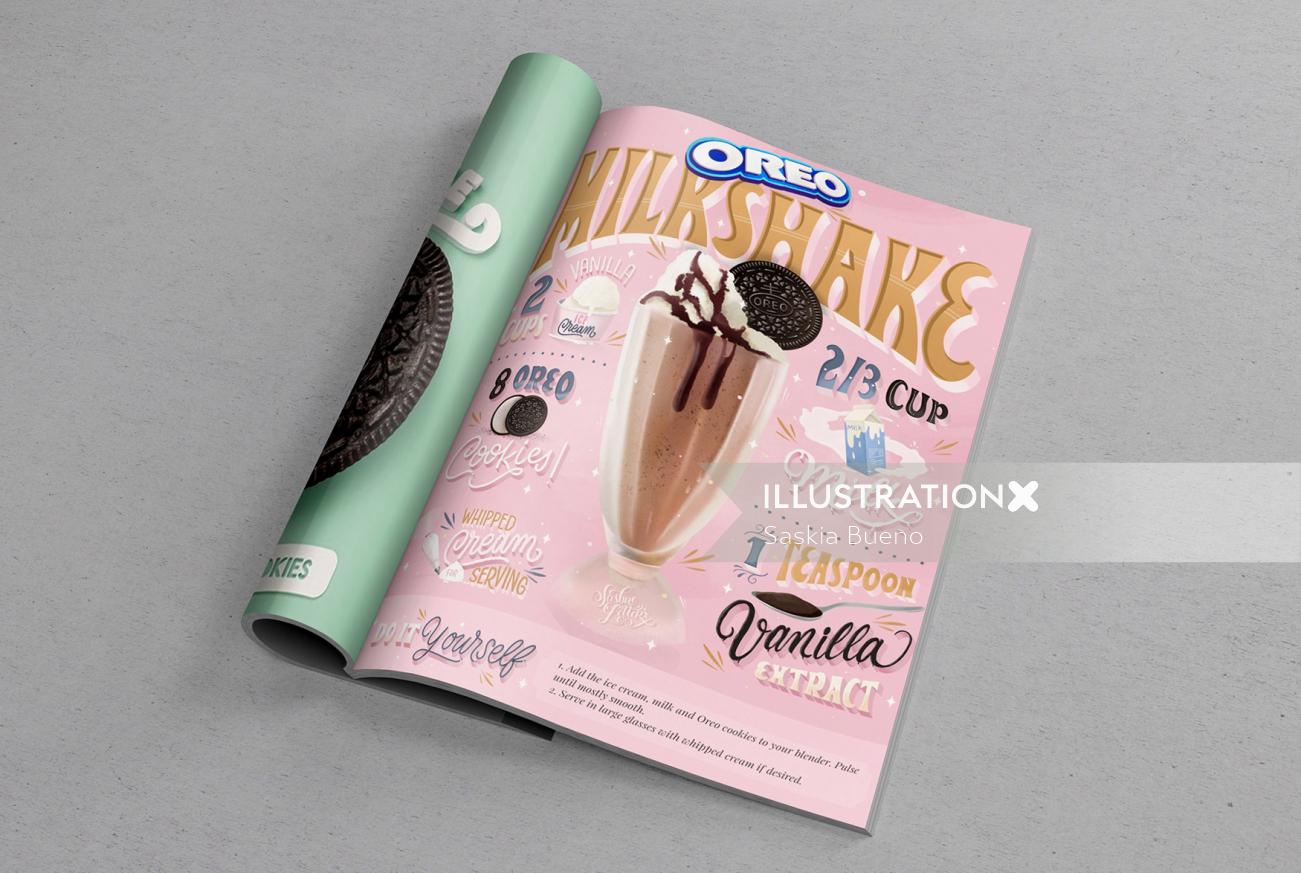 Oreo milkshake book page illustration 