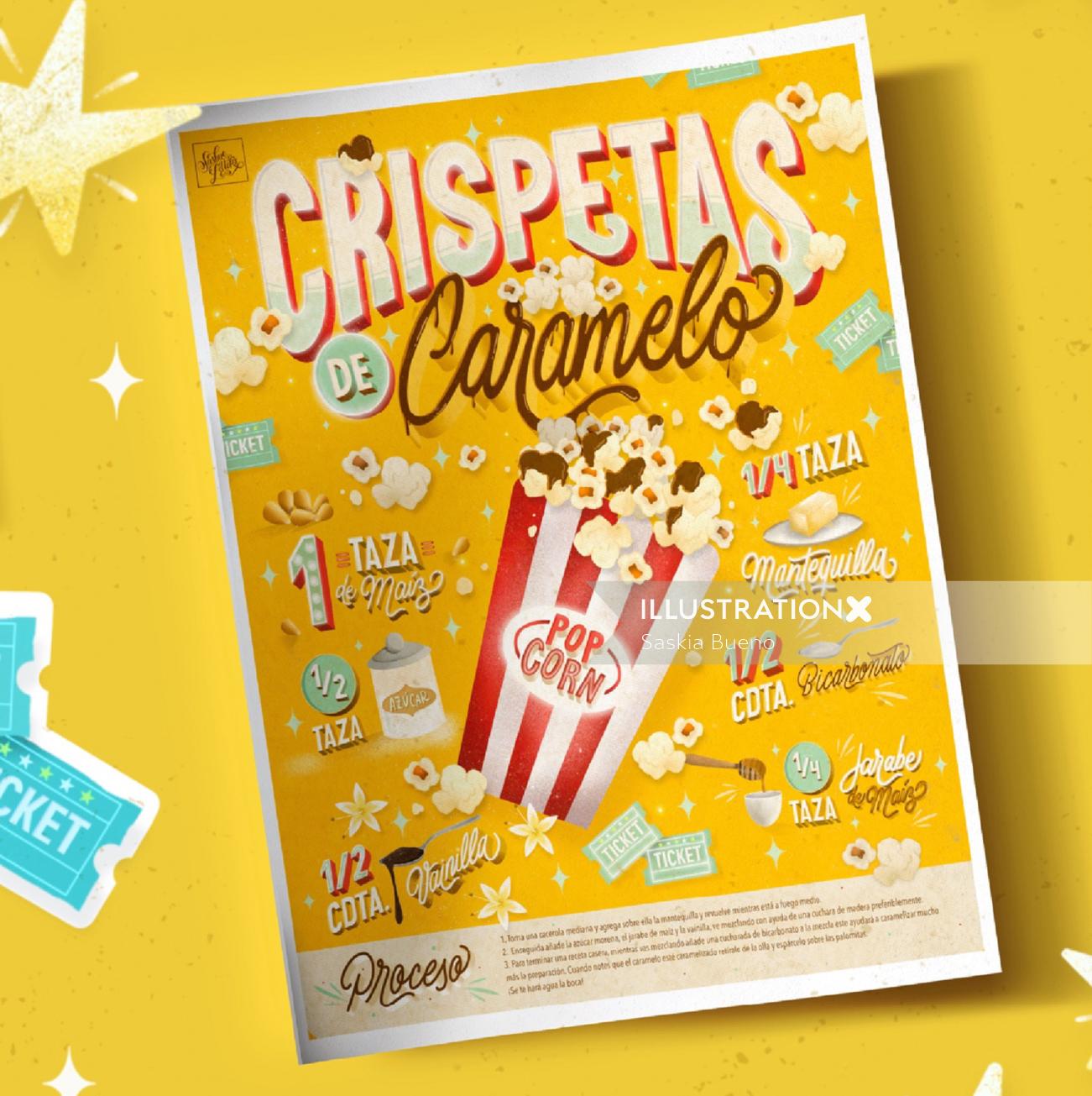 Lettering Crispetas caramelo popcorn