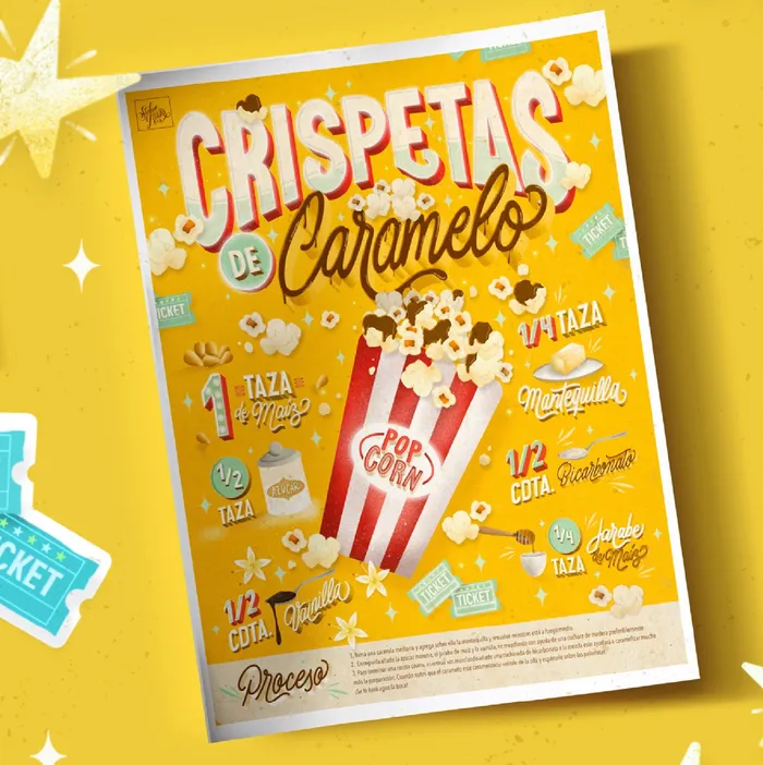 Lettering Crispetas caramelo popcorn