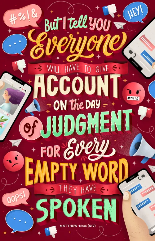 Typography of Bible verse Matthew 12:36 on judgment day by Saskia Bueno