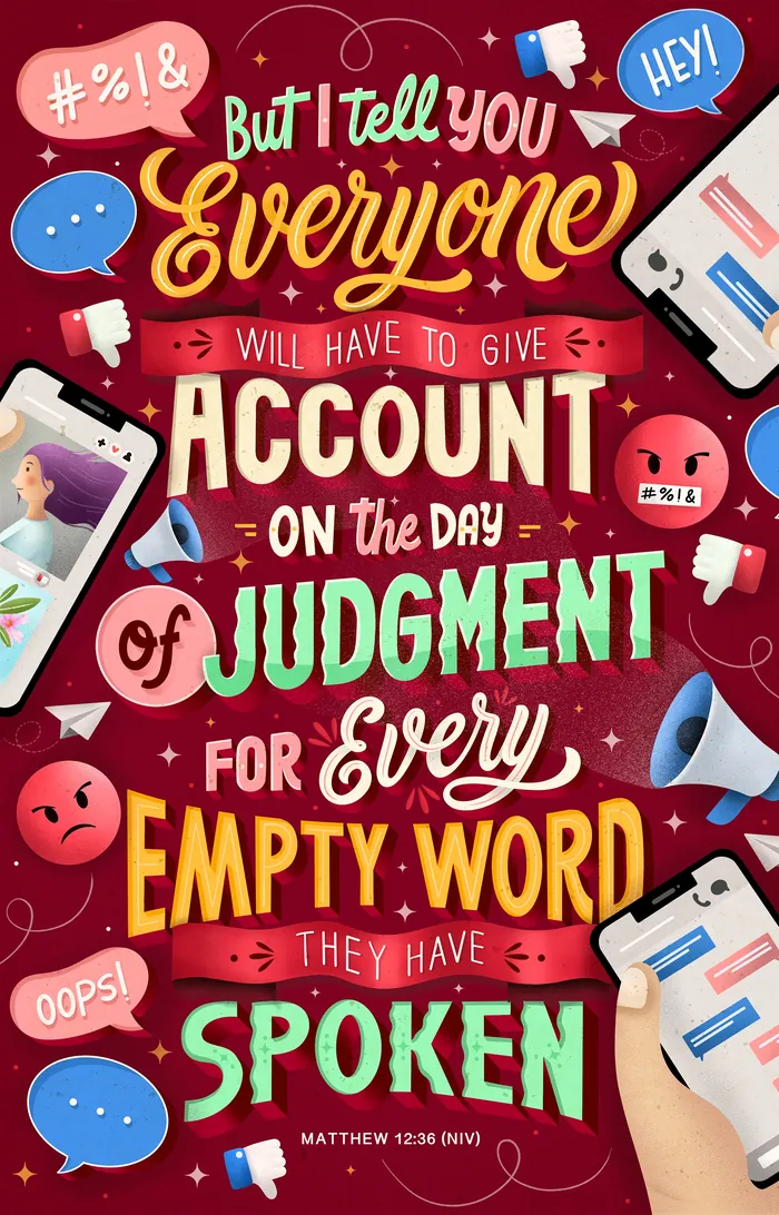 Typography of Bible verse Matthew 12:36 on judgment day by Saskia Bueno
