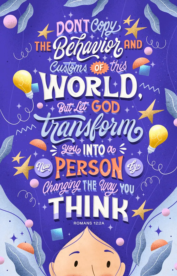 Typography art of Romans 12:2 Bible verse by Saskia Bueno