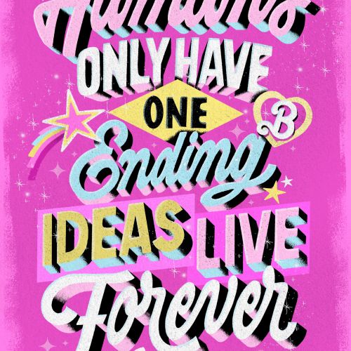 Barbie-themed typographic art with motivational quotel lettering"