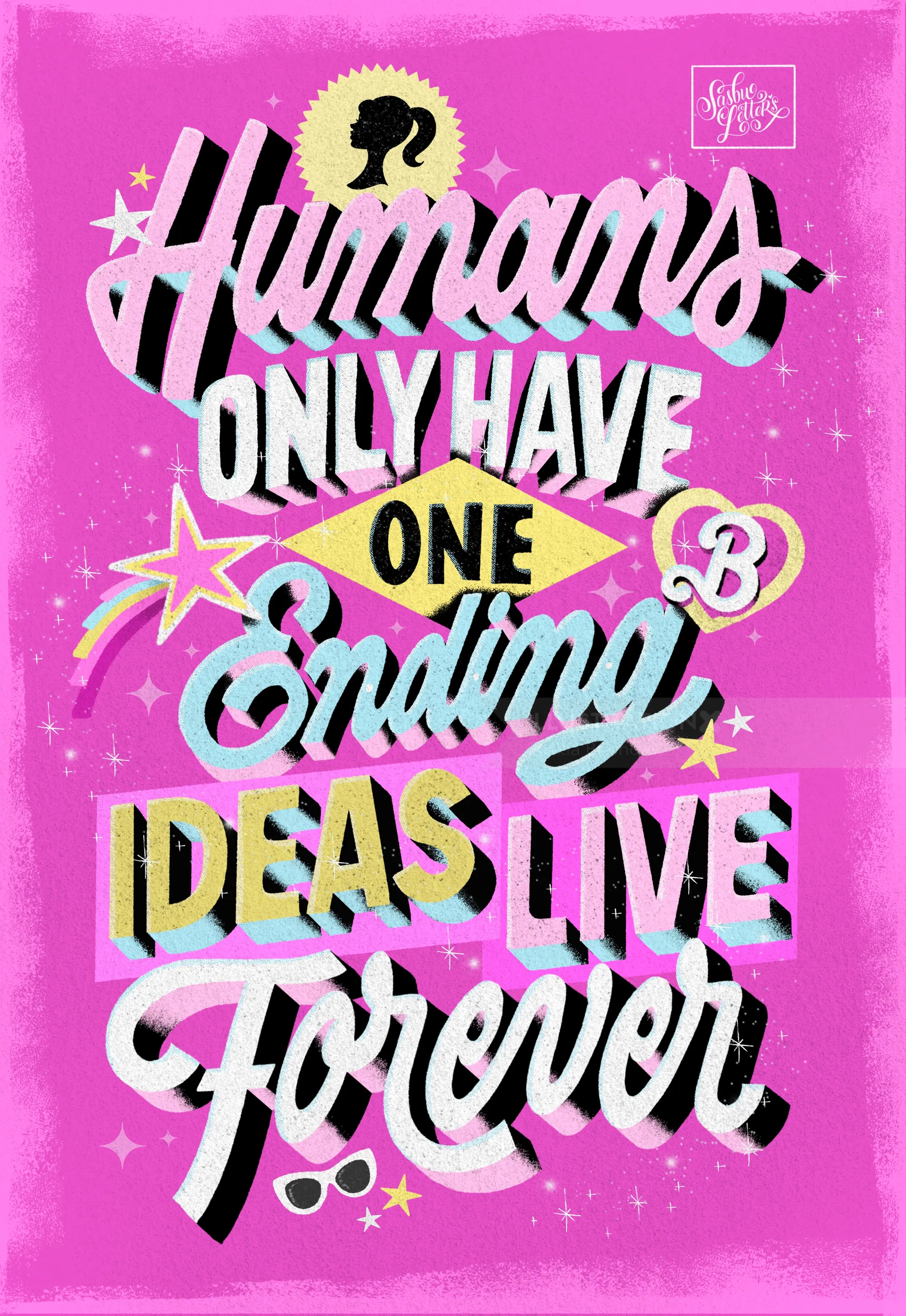 Barbie-themed typographic art with motivational quotel lettering"