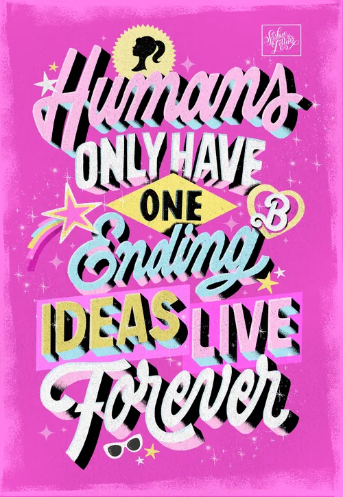 Typografische Kunst im Barbie-Stil mit motivierenden Zitaten in der Schrift.