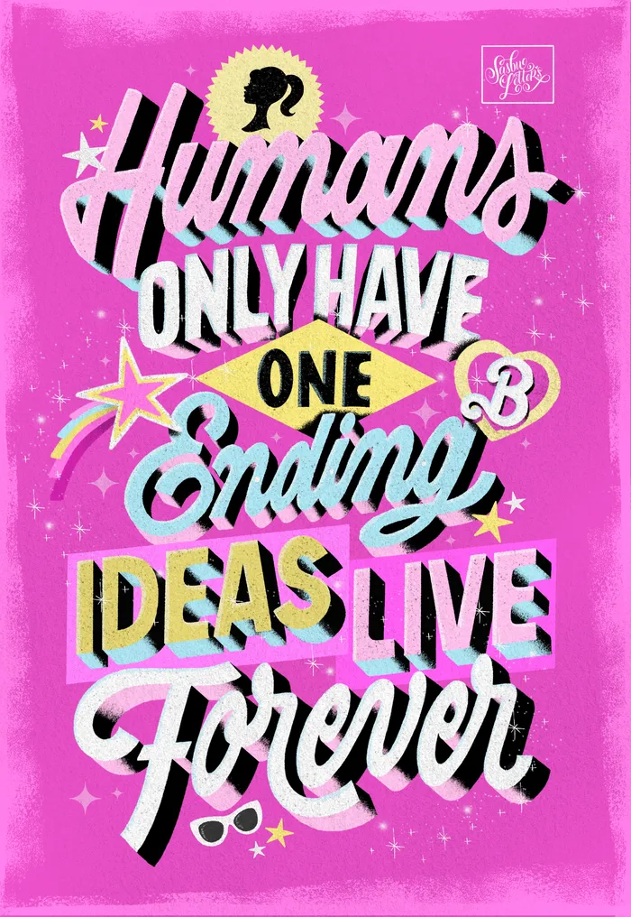 Barbie-themed typographic art with motivational quotel lettering"
