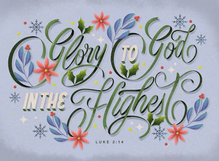 Decorative lettering saying Glory to God in the Highest with flowers