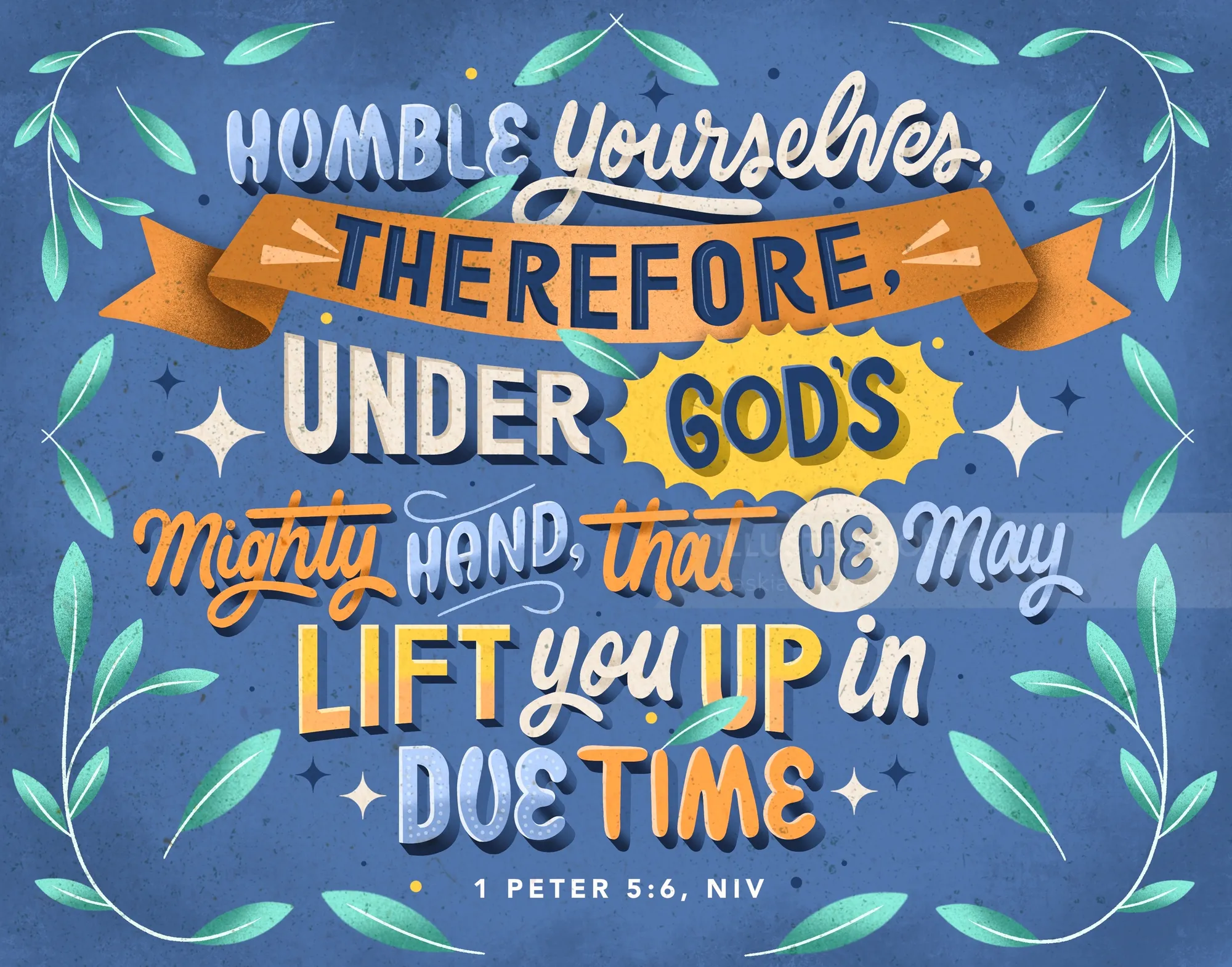 Calligraphy of bible verse 1 Peter 5:6, NIV