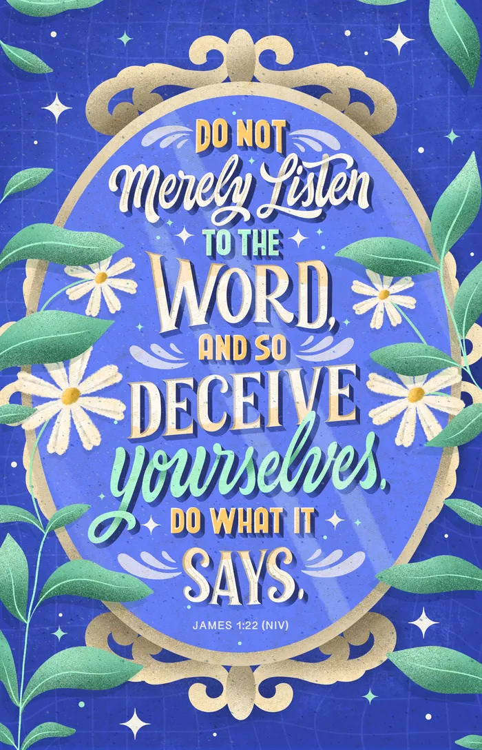 Floral design with Bible verse about listening and faith