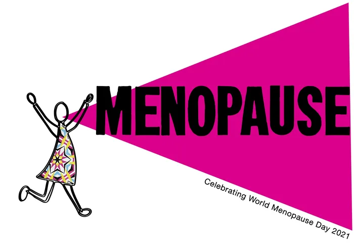Illustration of a figure with colorful dress highlighting the word MENOPAUSE by Scratchy Hen Design