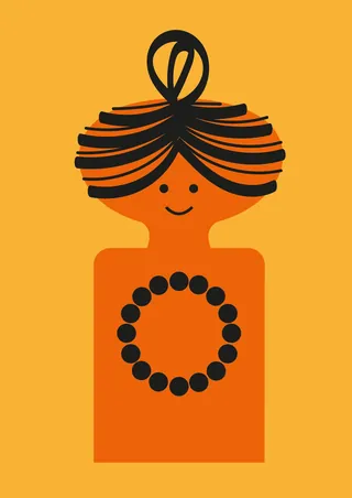 Minimalist abstract figure with beaded necklace and stylized hair by Scratchy Hen Design