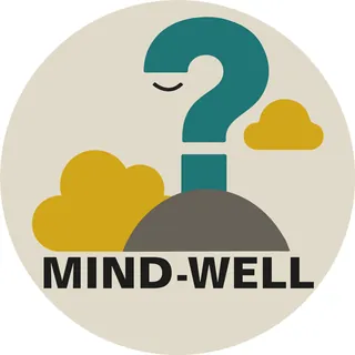Mind Well logo with teal question mark and clouds by Scratchy Hen Design