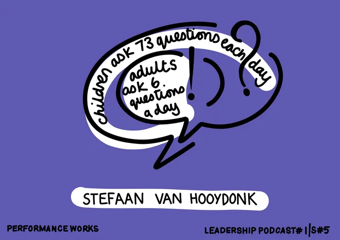 Speech bubble illustrating children ask 73 questions and adults ask 6 daily by Scratchy Hen Design