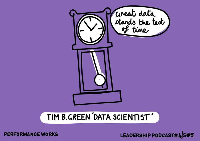 Grandfather clock cartoon saying great data stands the test of time by Scratchy Hen Design